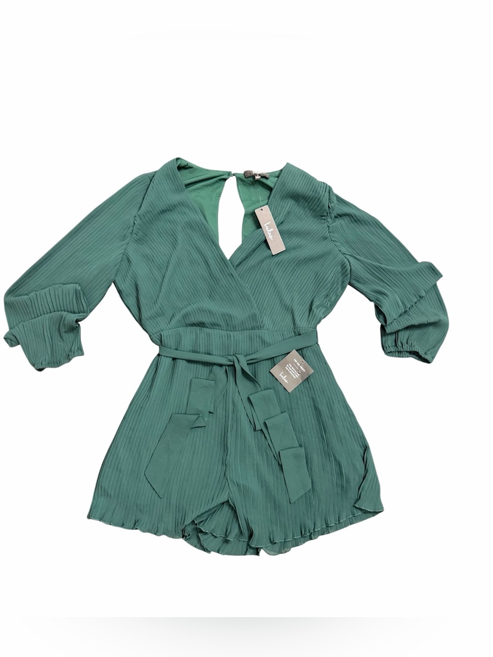 Lulu's Emerald Green Pleated Wrap Romper